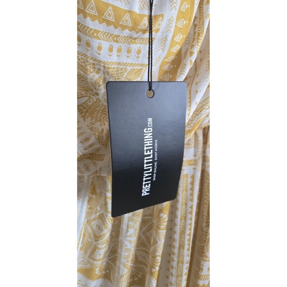 Pretty Little Thing Maxi Dress Yellow Cold Shoulder Floral Women's 2X NWT - Picture 7 of 11
